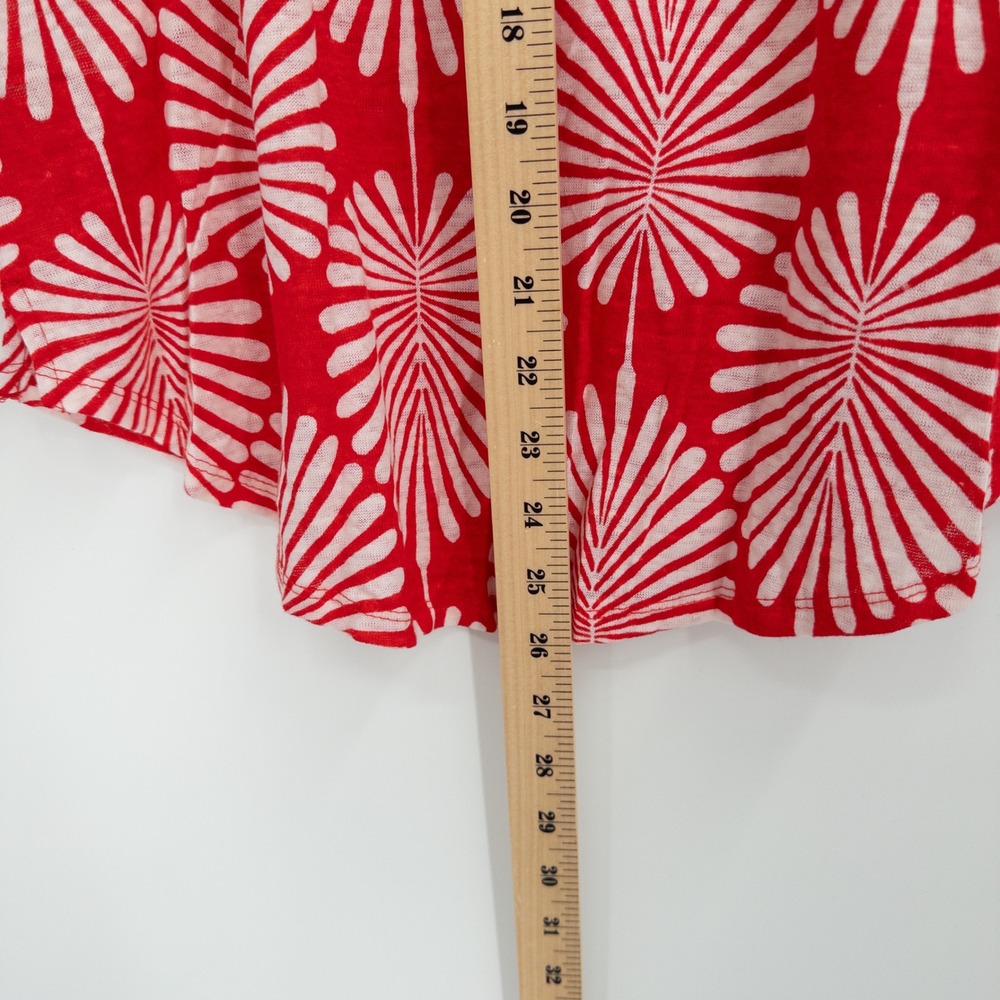 Joie Linen Top Womens Large Red White Palm Leaf Print Short Sleeve Scoop Neck‎ - Picture 7 of 8